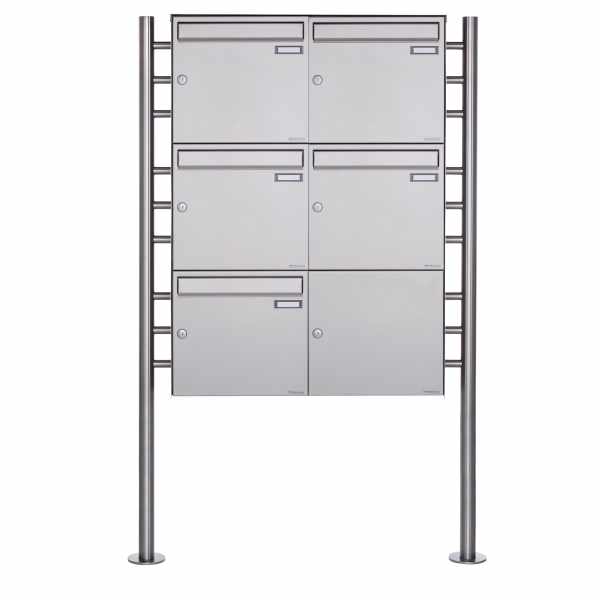 5-compartment Stainless steel free-standing letterbox Design BASIC Plus 381X ST R - stainless steel V2A polished