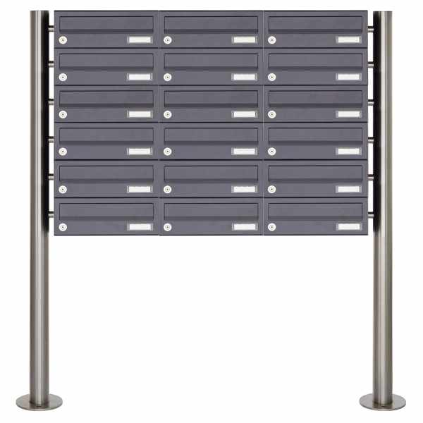 18-compartment 6x3 stainless steel mailbox freestanding design BASIC Plus 385X ST-R - RAL of your choice