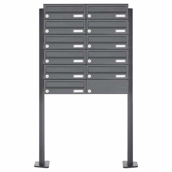 11-compartment Letterbox system freestanding design BASIC 385P ST-T - RAL 7016 anthracite gray