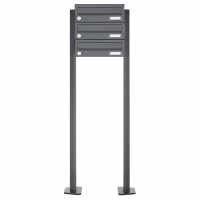 3-compartment Stainless steel mailbox freestanding design BASIC Plus 385XP ST-T - RAL of your choice