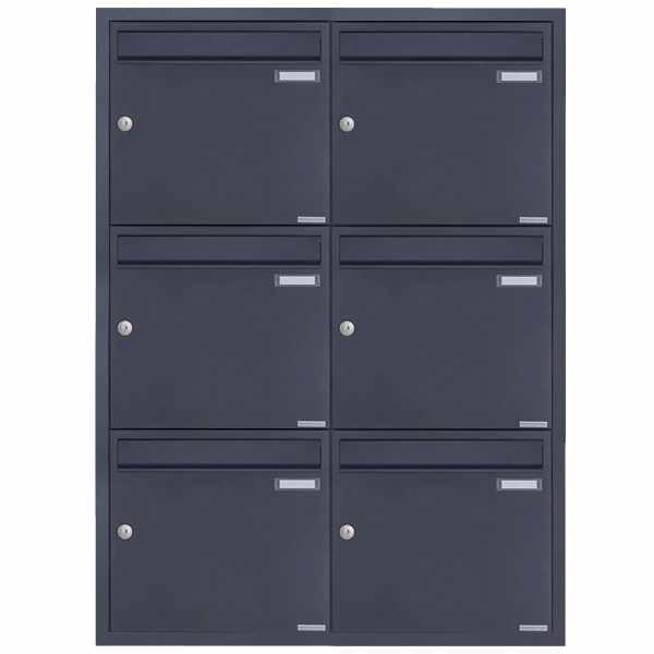 6-compartment 2x3 stainless steel flush-mounted mailbox system BASIC Plus 382XU UP - RAL of your choice - 6 parties