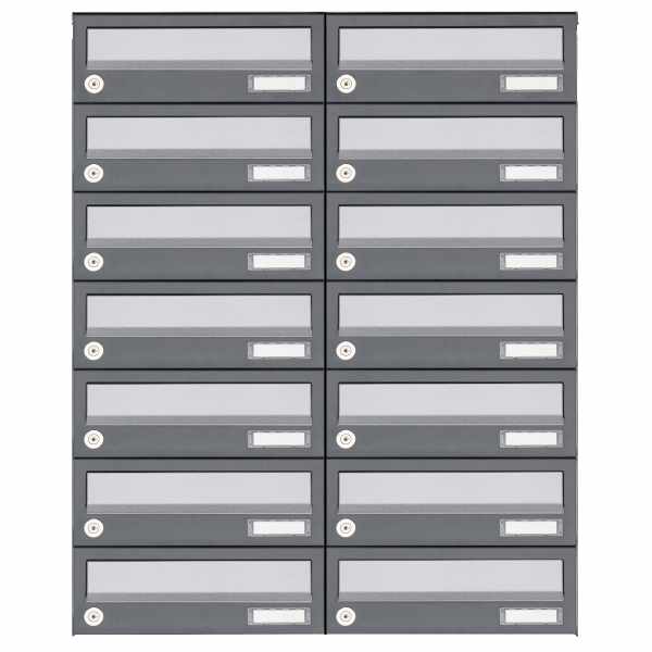 14-compartment 7x2 surface-mounted letterbox system Design BASIC 385A AP - stainless steel RAL 7016 anthracite