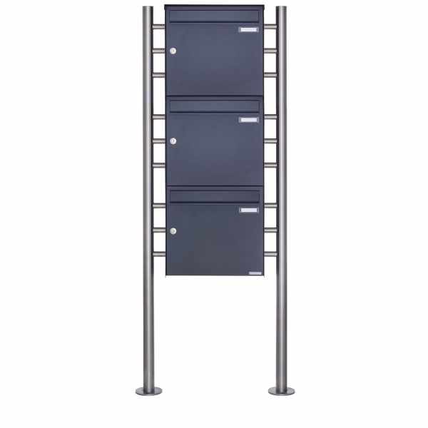 3-compartment Stainless steel free-standing letterbox Design BASIC Plus 381X ST-R - RAL of your choice