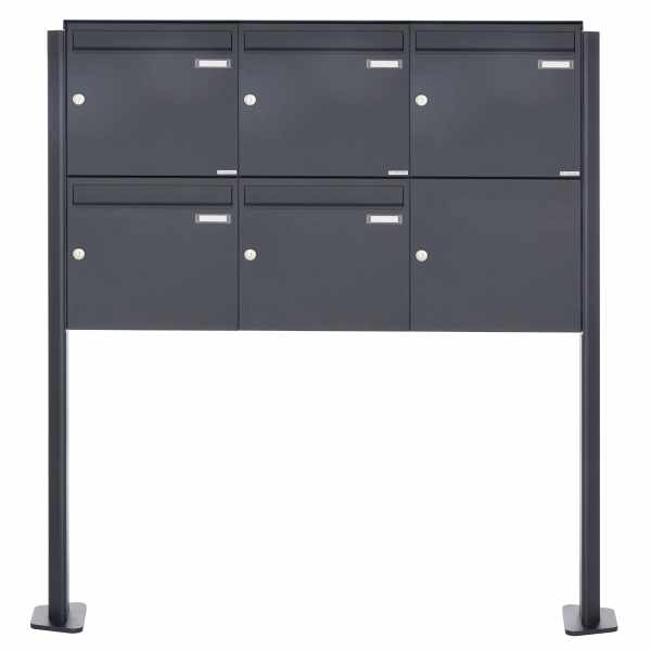 5-compartment 2x3 stainless steel free-standing letterbox Design BASIC Plus 380X ST-T - RAL of your choice