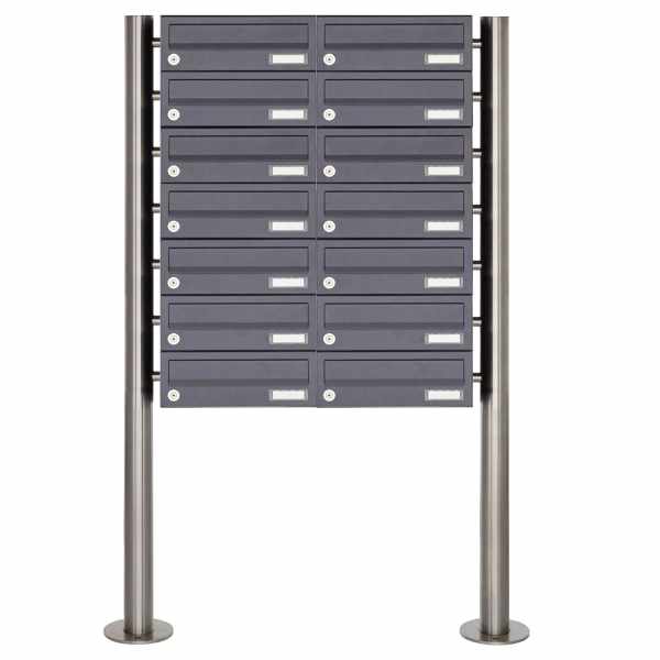 14-compartment 7x2 stainless steel mailbox system freestanding Design BASIC Plus 385X ST-R - RAL of your choice