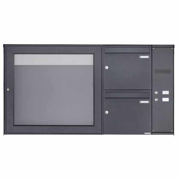 2-compartment Surface mount mailbox BASIC Plus 389X AP with showcase & bell box - 710x660 - RAL of your choice