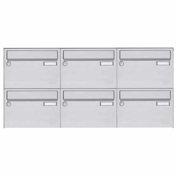 6-compartment Stainless steel surface mailbox system Design BASIC 385 A 220 Horizontal - stainless steel V2A