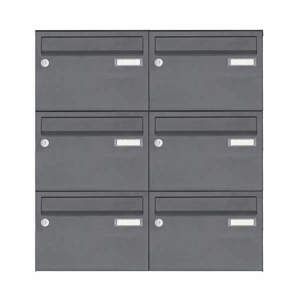 6-compartment Stainless steel surface mailbox system Design BASIC Plus 385 XA 220 - RAL of your choice