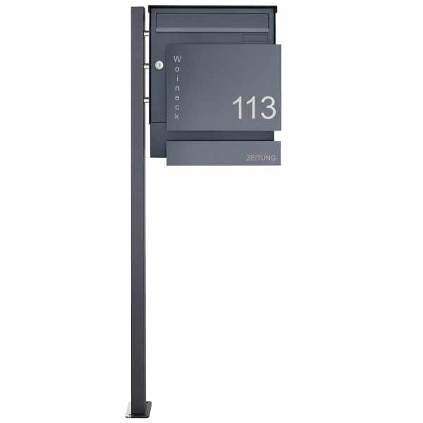 1 column stainless steel mailbox free-standing fanny 374A with newspaper box - RAL of your choice