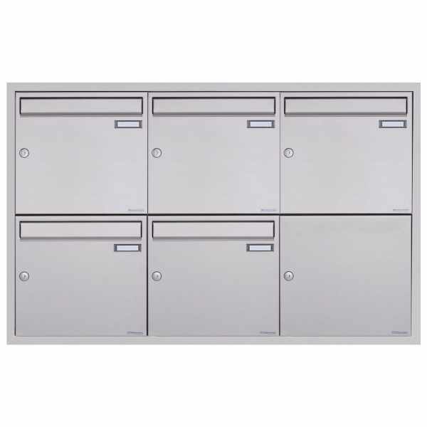 5-compartment 3x2 stainless steel flush-mounted mailbox system BASIC Plus 382XU UP - polished stainless steel - 5 party