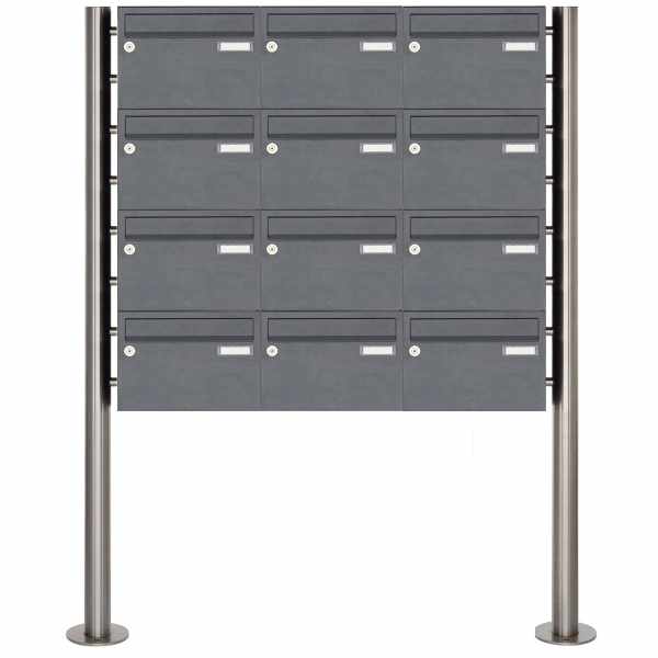 12-compartment Stainless steel free-standing letterbox Design BASIC Plus 385X ST-R - 220mm - RAL of your choice