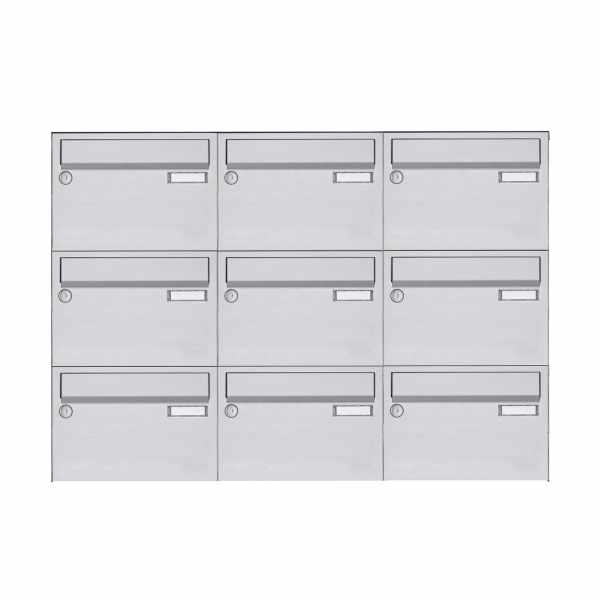 9-compartment Stainless steel surface mailbox system Design BASIC 385 A 220 - stainless steel V2A polished