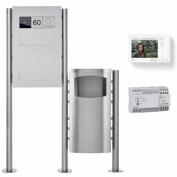 Stainless steel free-standing letterbox Designer BIG with waste garbage can - GIRA System 106 - Video intercom system
