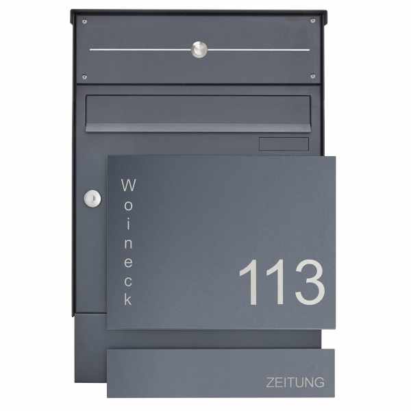 Stainless steel wall-mounted mailbox Fanny 374A with newspaper box & doorbell - Ral of your choice
