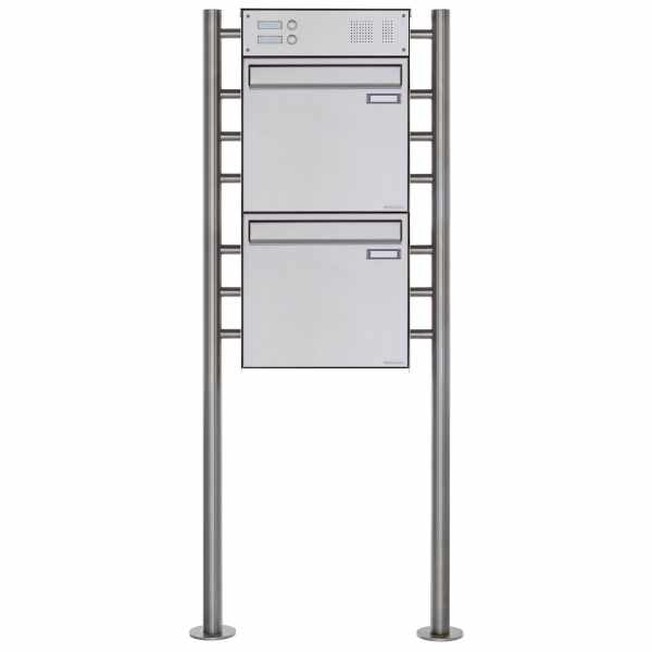 2-compartment Fence mailbox freestanding BASIC Plus 381XZ ST-R with bell box - polished stainless steel