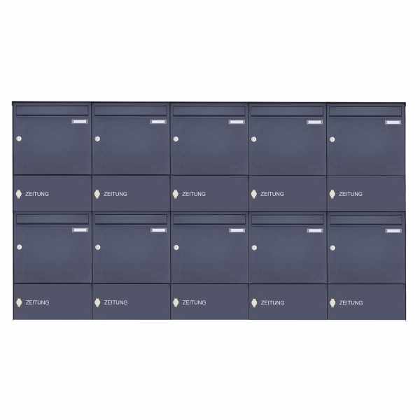 10-compartment Stainless steel surface mailbox Design BASIC Plus 382XA AP with newspaper compartment - RAL of your choice
