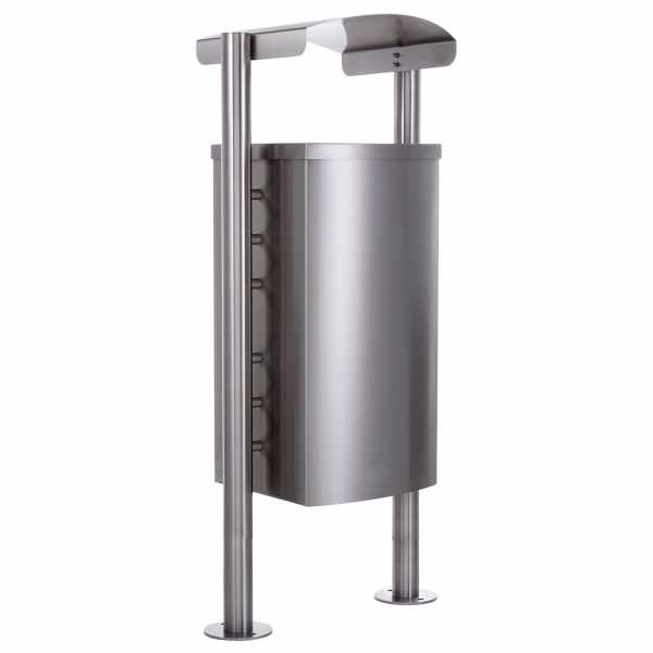 Litter bin - Design BASIC 651X with rain cover - 65 litres - polished stainless steel