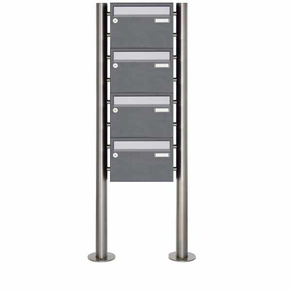 4-compartment Stainless steel free-standing letterbox Design BASIC Plus 385XR220 ST-R - stainless steel - RAL of your choice