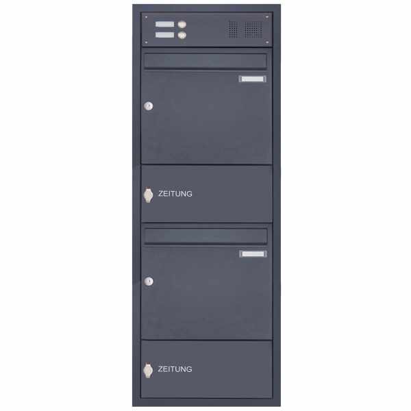 2-compartment Stainless steel flush-mounted mailbox BASIC Plus 382XU UP with bell box & newspaper compartment - RAL color