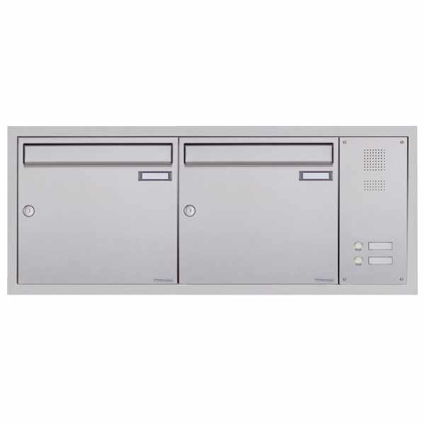 2-compartment Stainless steel flush-mounted mailbox BASIC Plus 382XU UP with bell box on the side