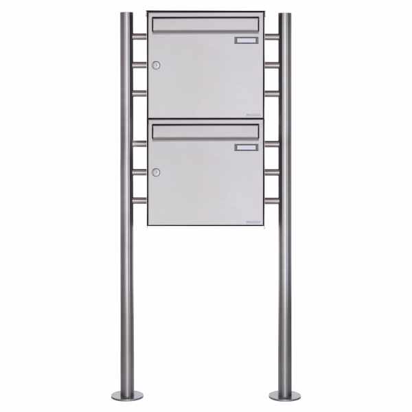 2-compartment Stainless steel free-standing letterbox Design BASIC Plus 381X ST R - stainless steel V2A polished