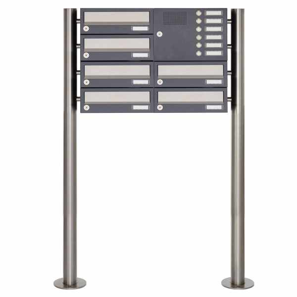 6-compartment free-standing letterbox Design BASIC 385 ST-R with bell box - stainless steel RAL 7016 anthracite gray