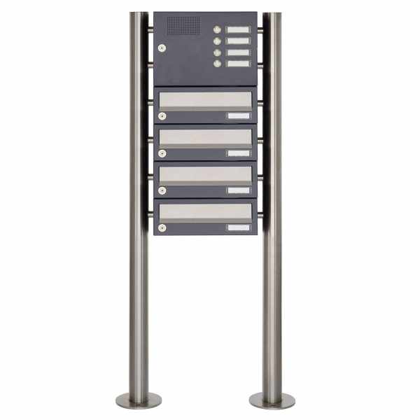 4-compartment free-standing letterbox Design BASIC 385 ST-R with bell box - stainless steel RAL 7016 anthracite gray