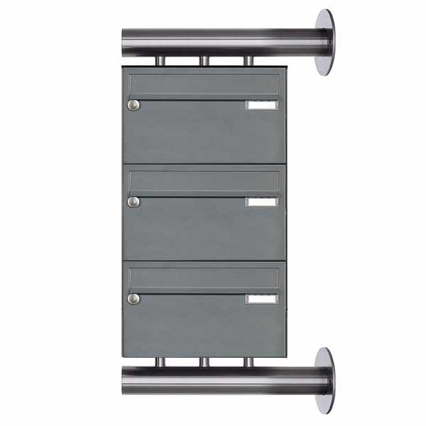 3-compartment Stainless steel mailbox system Design BASIC Plus 385XW220 for side wall mounting - RAL color