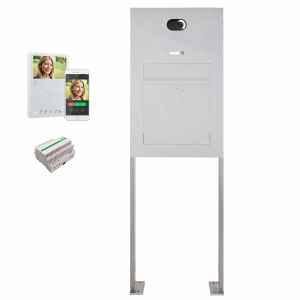 Stainless steel free-standing letterbox Designer Model BIG ST-P - Comelit VIDEO Complete Set Wifi