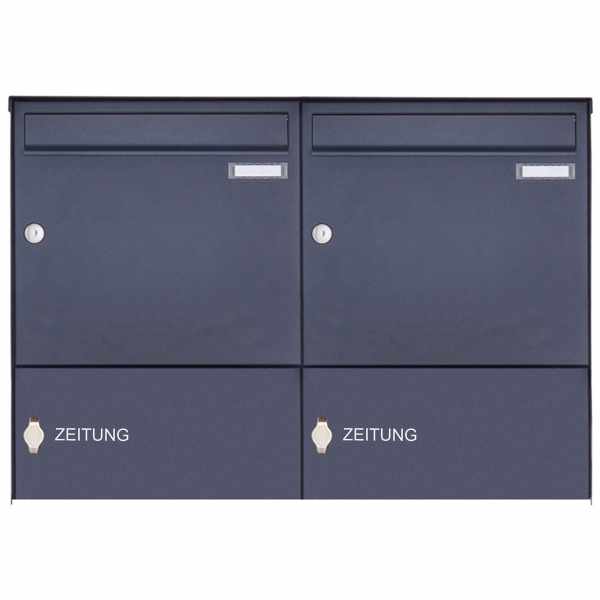 2-compartment Stainless steel surface mailbox Design BASIC Plus 382XA AP with 2x newspaper compartment - RAL of your choice