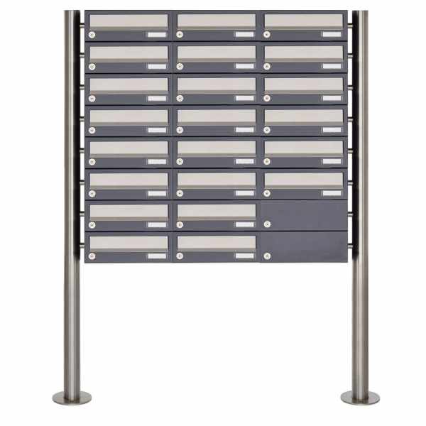 22-compartment 8x3 letterbox system freestanding Design BASIC 385 ST-R - stainless steel RAL 7016 anthracite gray