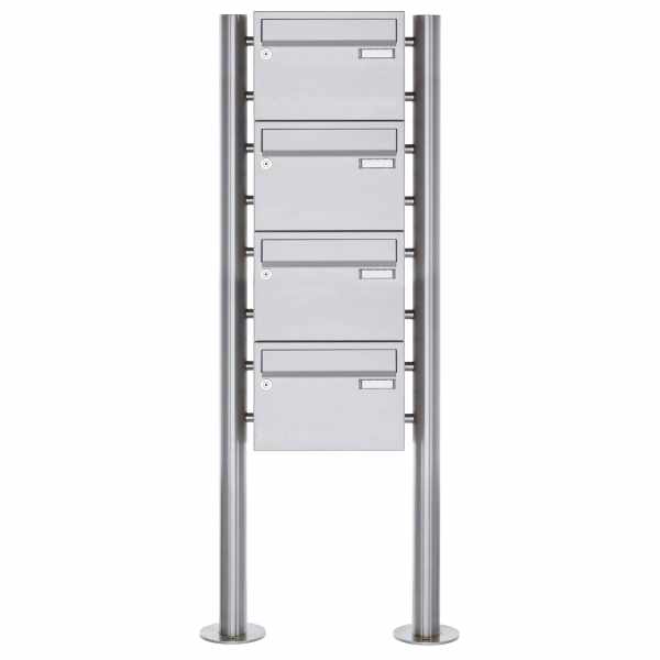 4-compartment 4x1 stainless steel free-standing letterbox Design BASIC Plus 385XR220 ST-R - stainless steel V2A