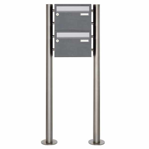 2-compartment Stainless steel free-standing letterbox Design BASIC Plus 385XR220 ST-R - stainless steel - RAL of your choice