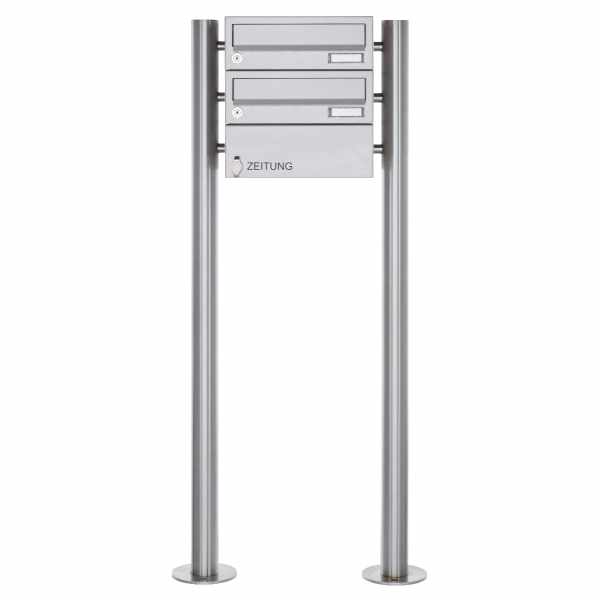 2-compartment free-standing letterbox Design BASIC 385-VA ST-R with newspaper box- stainless steel V2A, polished