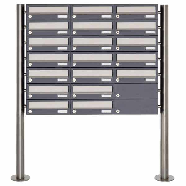 19-compartment 7x3 letterbox system freestanding Design BASIC 385 ST-R - stainless steel RAL 7016 anthracite gray