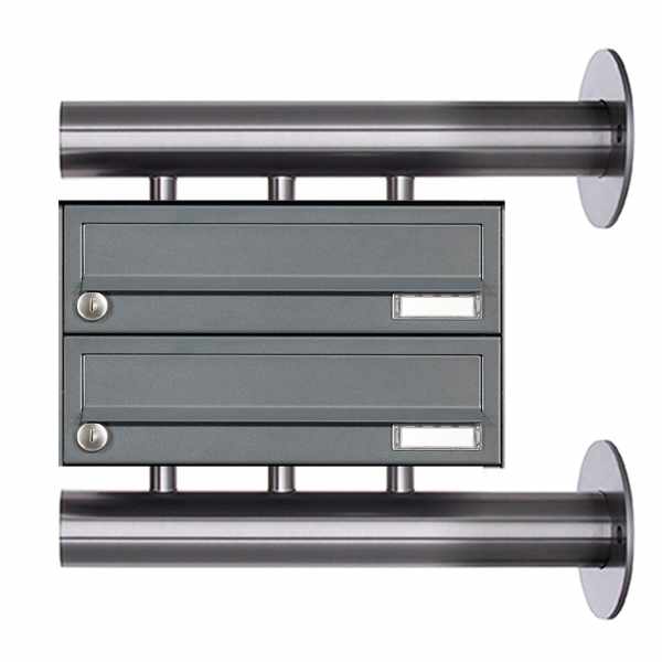 2-compartment Stainless steel mailbox system Design BASIC Plus 385XW for side wall mounting - RAL of your choice
