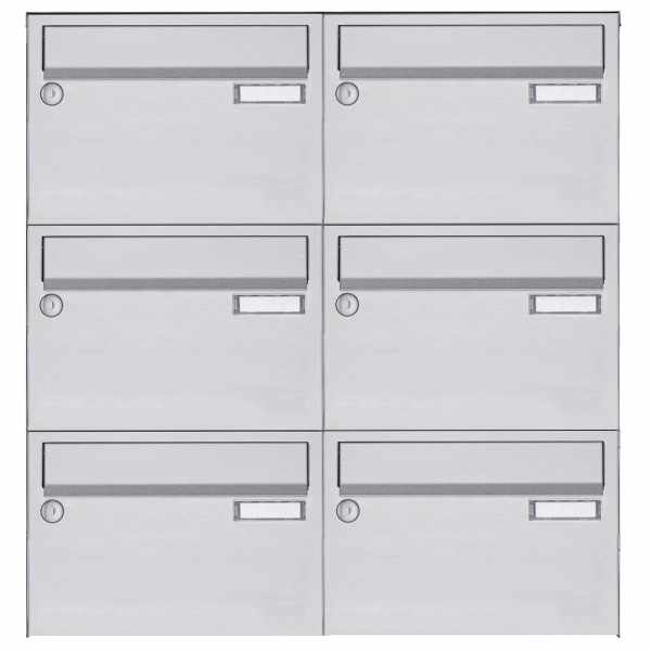 6-compartment Stainless steel surface mailbox system Design BASIC 385 A 220 - stainless steel V2A polished