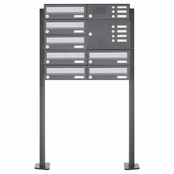 7-compartment free-standing letterbox Design BASIC 385P ST-T with bell box - stainless steel RAL 7016 anthracite