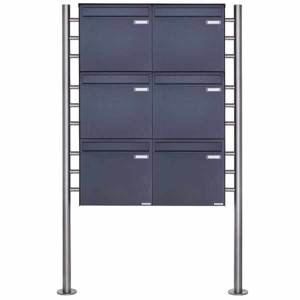 6-compartment 3x2 fence mailbox freestanding design BASIC Plus 381XZ ST-R - RAL of your choice