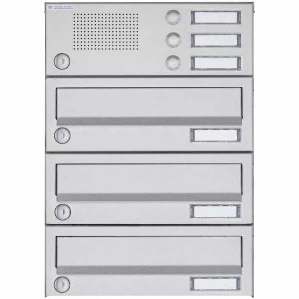 3-compartment Surface-mounted mailbox system Design BASIC 385A AP with bell box - stainless steel V2A, polished