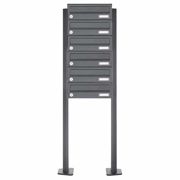 6-compartment Letterbox system freestanding design BASIC 385P ST-T - RAL 7016 anthracite gray