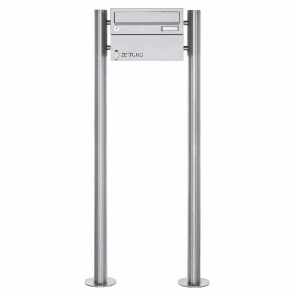 1er free-standing letterbox Design BASIC 385-VA ST-R with newspaper box- stainless steel V2A, polished