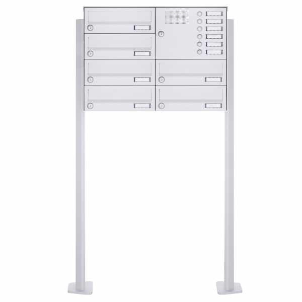 6-compartment free-standing letterbox Design BASIC 385P-9016 ST-T with bell box - RAL 9016 traffic white