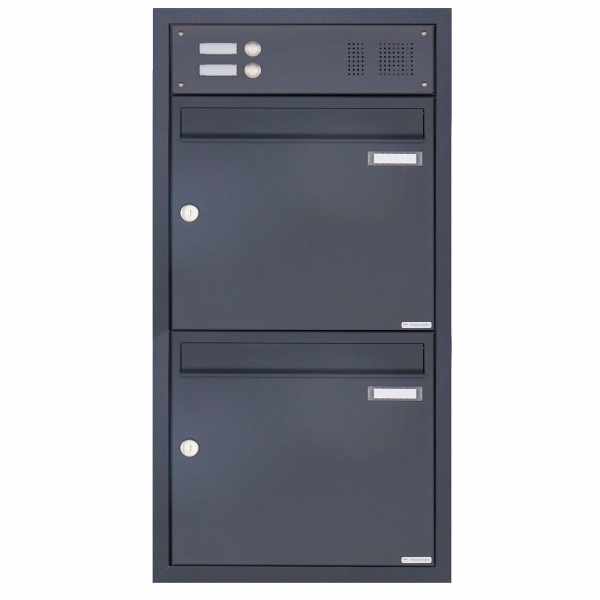 2-compartment 1x2 stainless steel flush-mounted mailbox BASIC Plus 382XU UP with bell box - RAL of your choice