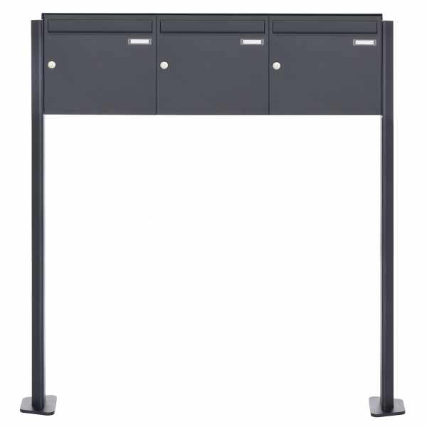 3-compartment 3x1 stainless steel free-standing letterbox Design BASIC Plus 380X ST-T - RAL of your choice