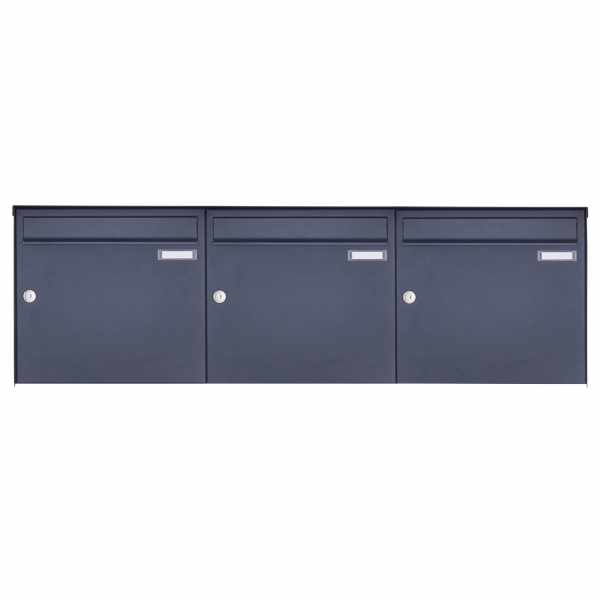 3-compartment 1x3 stainless steel surface mailbox Design BASIC Plus 382XA AP - RAL of your choice