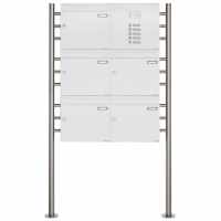 5-compartment 3x2 free-standing letterbox Design BASIC 381 ST-R with bell box - RAL 9016 traffic white