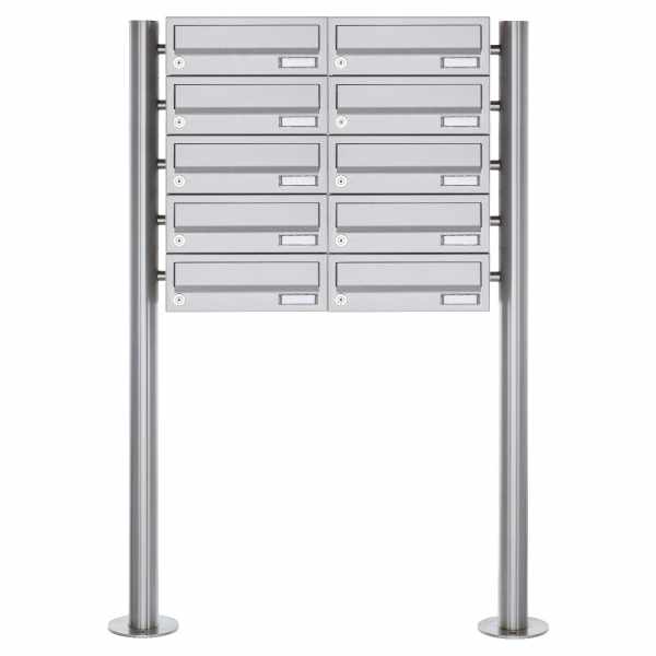 10-compartment Letterbox system freestanding Design BASIC 385 ST-R - stainless steel V2A, polished