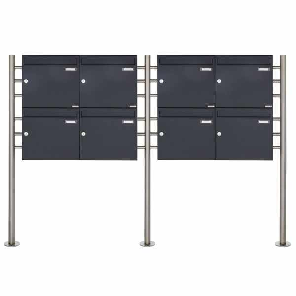 8-compartment 2x4 letterbox system freestanding Design BASIC 381 ST-R - RAL 7016 anthracite gray