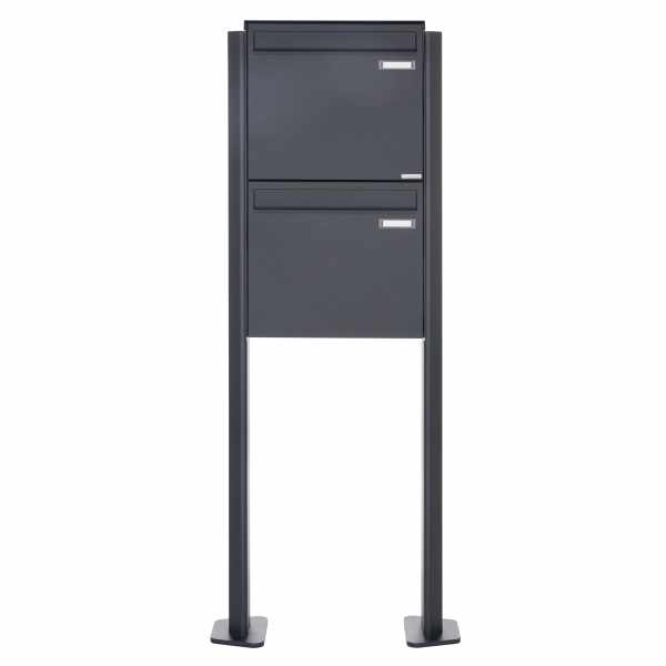 2-compartment 1x2 stainless steel fence mailbox Design BASIC Plus 380XZ ST-T - RAL of your choice